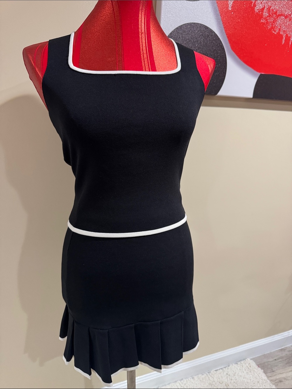 Sincerely Jules Black Knit Tank Dress with White Trim